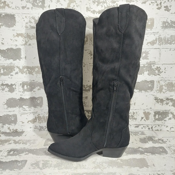 NEW DV Dolce Vita Tall Boots Women 7 Black Suede Leather Western Chic - Picture 4 of 11